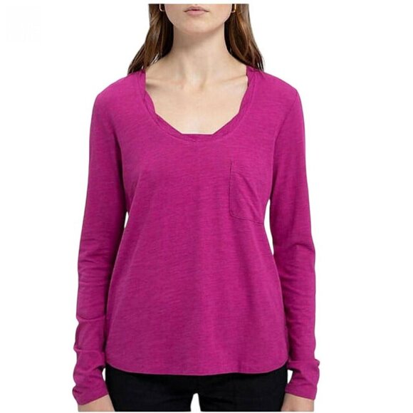 NWT Sanctuary Dylan Scoop Neck Long Sleeve T-Shirt Tee L Magenta Rose Pink - Picture 1 of 5